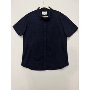 Corridor NYC Shirt Mens XL Navy Blue Short Sleeve Solid Woven Knit Huckberry